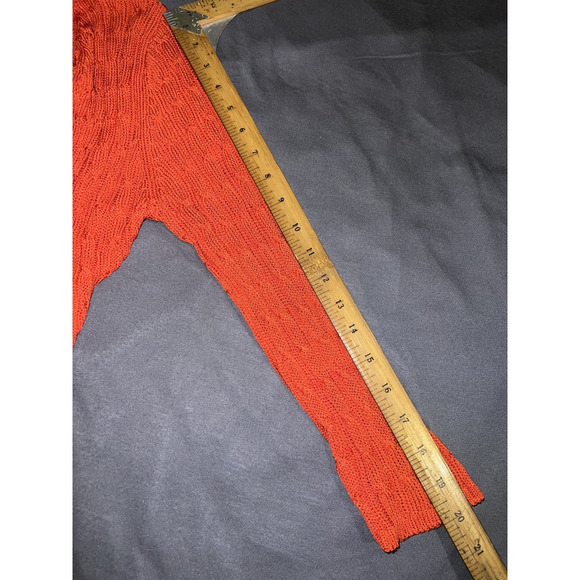 Chico's Sweater Women's Size M (1) Bright Coral Open Front 3/4 Sleeve Cardigan - Picture 7 of 9